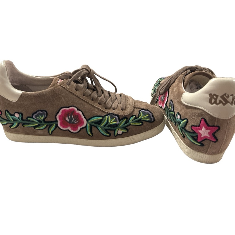 Ash Gull Black Floral Embroidered Sneakers Size 7.5 US 38 EU Women’s
